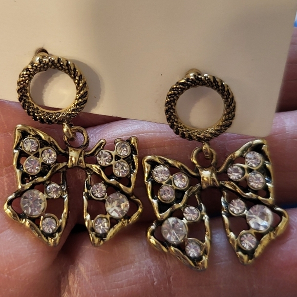 New Betsey Johnson Bows Earrings,  alloy , Rhinestones - Picture 3 of 7